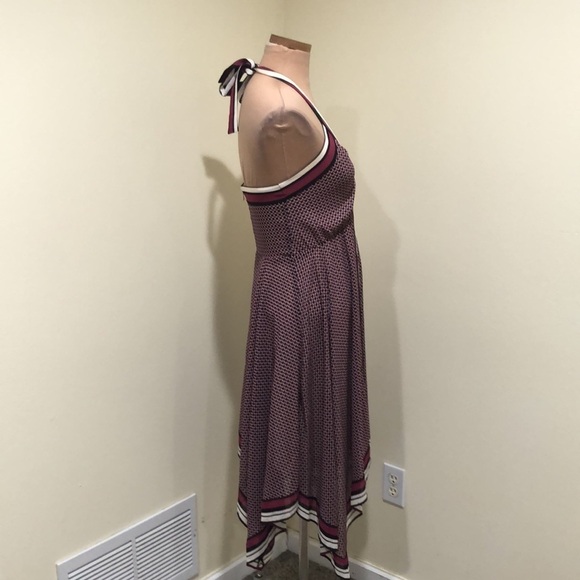 MICHAEL Michael Kors Asymmetrical Hem Dress Size Small Maroon Geometric Print - Picture 4 of 10